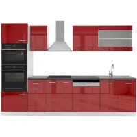 Vicco Complete keukeneenheid R-Line Rode hoogglans 300 cm met hoge kast, WB Antraciet, Model 42350