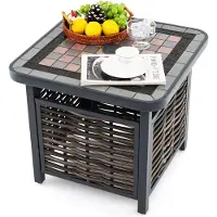 Costway Bijzettafel van polyrotan, tuintafel met hars-tafelblad en parasolgat, balkontafel, weerbestendig, voor terras, balkon, tuin, 55 x 55 x 50 cm