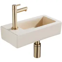 Qeramiq Fuente fonteinset – 37.5x18.5x9 cm – keramiek beige – kraangat links – geborsteld gouden kraan SW1122452/SW696208/SW696218/SW696238