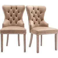 Merax Set van 2 Luxe Eetkamerstoelen – Velvet Bekleding – Met Deurklopring op de Rug – Nagelkopafwerking – Massiefhouten Poten – Lichtbruin