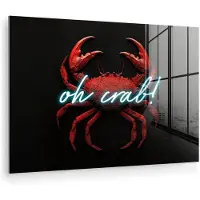 MuchoWow Glasschilderij 60x40 cm - Schilderij acrylglas - Krab - Rood - Neon - Quote - Foto op glas - Muurdecoratie woonkamer - Wanddecoratie slaapkamer - Schilderijen