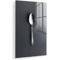 MuchoWow Glasschilderij 100x150 cm - Schilderij acrylglas - Zilver - Metaal - Lepel - Foto op glas - Muurdecoratie woonkamer - Wanddecoratie slaapkamer - Schilderijen
