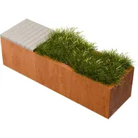 Geroba Florisa Rechthoekige cortenstaal plantenbak met Padouk zitbank L150 x B40 x H42 cm i