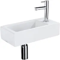 Qeramiq Fuente fonteinset – 37.5x18.5x9 cm – keramiek wit mat – kraangat rechts – chromen kraan SW1122446/SW696209/SW696219/SW696234