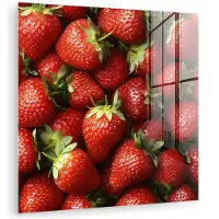 MuchoWow Glasschilderij 50x50 cm - Schilderij acrylglas - Aardbei - Fruit - Rood - Foto op glas - Muurdecoratie woonkamer - Wanddecoratie slaapkamer - Schilderijen