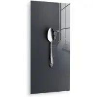 MuchoWow Glasschilderij 40x80 cm - Schilderij acrylglas - Zilver - Metaal - Lepel - Foto op glas - Muurdecoratie woonkamer - Wanddecoratie slaapkamer - Schilderijen