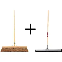 Synx Store Synx Tools Coco Binnenbezem 50cm + Vloertrekker 35cm met Steel 150cm - Zaalveger – Vloerreiniger – Moppen - Zachte bezem kokos met steel 150cm