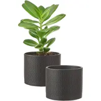 Mica Decorations Bloempot - 2x - donkergrijs - relief - keramiek - 13 x 15 cm - plantenpotten binnen