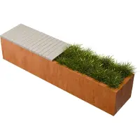 Geroba Florisa Rechthoekige cortenstaal plantenbak met Padouk zitbank L200 x B40 x H42 cm I