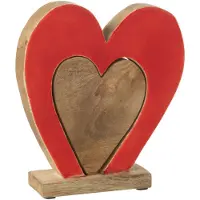 J-Line Hart dubbel op voet mangohout rood/naturel medium