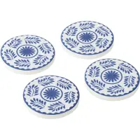 J-Line Set van 4 onderzetters bloemen mangohout blauw/wit