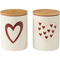 J-Line Voorraadpot porselein wit/rood small assortiment van 2