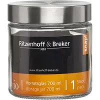 Ritzenhoff & Breker Voorraadpot "VIO", rond, 0,7 liter, van glas, met roestvrijstalen schroefdeksel, Opbergblikken, Transparant