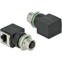 DeLOCK M12 4-pins D-gecodeerd (v) - RJ45 (v) industriële netwerkadapter | inbouw | haaks | CAT5e | PUR