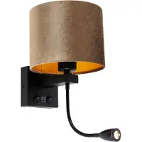 QAZQA Wandlamp zwart met bruine fluwelen kap 18cm - Brescia