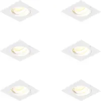 QAZQA Set van 6 Inbouwspots Vierkant Wit Draaibaar en Kantelbaar - Chuck