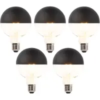 LUEDD Set van 5 E27 dimbare LED filament lampen G95 zwart 550lm 2700K