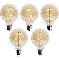 LUEDD Set van 5 E27 Dimbare LED spiraal filament G95 4W 270lm 2700K