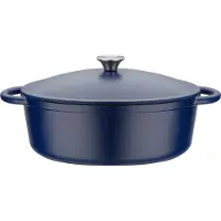 GSW Solid cast iron casserole dish - - BLUE MAGIC - 33 x 25 cm - Oval - Induction - Blue