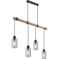 Globo Lighting Hanglamp Hadera 4 Lichts Zwart Met Smoke Glas