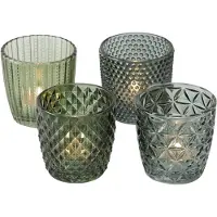 Boltze Home – Set van 4 Groene Waxinelichthouders van Glas – Ø8 cm