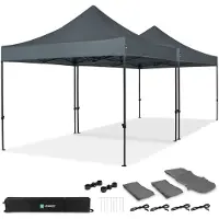 Vonroc Partytent - 6x3m - Premium easy-up Partytent | set incl. 2x Tent en 1x koppelsysteem – Grijs