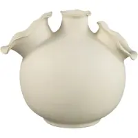 Ptmd Umme Cream Round Glazed Ceramic Vase Wavy Edges M
