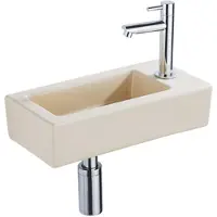 Qeramiq Fuente fonteinset – 37.5x18.5x9 cm – keramiek beige – kraangat rechts – chromen kraan SW1122448/SW696209/SW696219/SW696234
