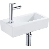 Qeramiq Fuente fonteinset – 37.5x18.5x9 cm – keramiek wit glans – kraangat links – chromen kraan SW1122449/SW696209/SW696219/SW696234