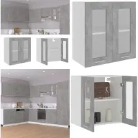 vidaXL Hangende glazen kast, betonkleur, 60x31x60 cm, houtvezel - Hangende glazen kast - Hangende glazen kasten - Keuken kast - Keuken kasten