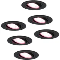 Hofronic Set van 6 Miro - Smart inbouwspots - WiFi + Bluetooth - Bestuurbaar via App - RGBWW Dimbaar - Zwart - kantelbaar - IP20 - Google home , Alexa en Siri