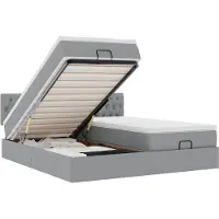 vidaXL Ottoman bed met matrassen en LED's 200x200cm stof lichtgrijs