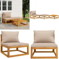 vidaXL 3-delige Loungeset met kussens massief acaciahout - Loungeset - Loungesets - Tuinbankenset - Buitenmeubel