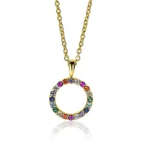 Zinzi zilveren hanger 14K geel verguld 12mm bezet regenboog ZIH2170 (zonder collier)