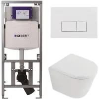 Geberit QeramiQ Dely Toiletset - 36.3x51.7cm - diepspoel - rimless - UP320 inbouwreservoir - met Burda frame - softclose toilet zitting 35 mm - glans witte bedieningsplaat - rechthoekige knoppen - mat