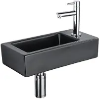 Qeramiq Fuente fonteinset – 37.5x18.5x9 cm – keramiek zwart mat – kraangat rechts – chromen kraan SW1122447/SW696209/SW696219/SW696234