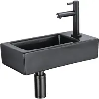 Qeramiq Fuente fonteinset – 37.5x18.5x9 cm – keramiek zwart mat – kraangat rechts – mat zwarte kraan SW1122447/SW696205/SW696215/SW696235