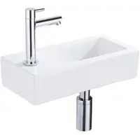 Qeramiq Fuente Fonteinset - 37.5x18.5x9cm - keramiek - kraangat links - fonteinkraan chroom - afvoerplug - verlaagd sifon - Mat wit SW1122450/SW696209/SW696219/SW696234