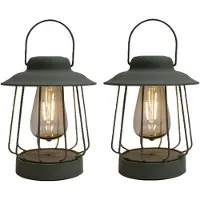 Anna's Collection Anna Collection Tuin lantaarn tafellamp - 2x - Solar - groen - D16 x H19 cm - LED buitenverlichting - Stijlvol
