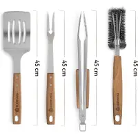 BURNHARD BBQ Gereedschap - Acaciahout roestvrijstalen Grillbestek-Set 4-delig