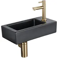 Qeramiq Fuente fonteinset – 37.5x18.5x9 cm – keramiek zwart mat – kraangat rechts – geborsteld gouden kraan SW1122447/SW696208/SW696218/SW696238