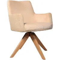 Lizzely Garden & Living Eetkamerstoel draaibaar met armleuning Gemma ribstof gebroken wit - 4 stuks