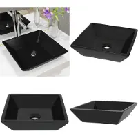 vidaXL Wastafel, keramisch, vierkant, zwart, 41,5 x 41,5 x 12 cm - Wastafel - Wastafelset - Wastplaats - Wastplaatsen