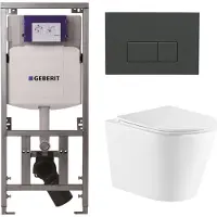 Geberit QeramiQ Dely Toiletset - 36.3x51.7cm - diepspoel - rimless - UP320 inbouwreservoir - met Burda frame - softclose toiletzitting - bedieningsplaat antraciet mat - rechtehoekige knoppen - glans