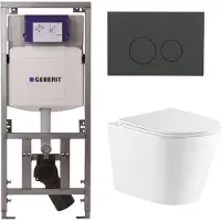 Geberit QeramiQ Dely Toiletset - 36.3x51.7cm - diepspoel - rimless - UP320 inbouwreservoir - met Burda frame - softclose toiletzitting - bedieningsplaat mat antraciet - ronde knoppen - mat wit