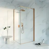 FortiFura Galeria Douchecabine - 90x140x200 - profiel veiligheidsglas - antikalk - PVD - geborsteld koper SW1122496 SW797916 SW876702