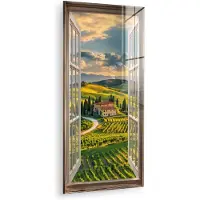 MuchoWow Glasschilderij 40x80 cm - Schilderij acrylglas - Doorkijk - Toscane - Uitzicht - Landschap - Zomer - Foto op glas - Muurdecoratie woonkamer - Wanddecoratie slaapkamer - Schilderijen