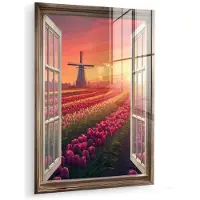 MuchoWow Glasschilderij 30x40 cm - Schilderij acrylglas - Doorkijk - Tulpen - Zonsondergang - Bloemen - Kleurrijk - Foto op glas - Muurdecoratie woonkamer - Wanddecoratie slaapkamer - Schilderijen