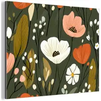 MuchoWow Aluminium schilderij 160x120 cm - Wanddecoratie metaal - Bloemen - Illustratie - Groen - Metalen muurdecoratie woonkamer - Decoratie industrieel - Foto op dibond - Industriële accessoires slaapkamer