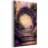 MuchoWow Aluminium schilderij 20x30 cm - Wanddecoratie metaal - Poort - Paars - Bloemen - Metalen muurdecoratie woonkamer - Decoratie industrieel - Foto op dibond - Industriële accessoires slaapkamer
